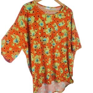Nwot LulaRoe XL Irma Top Orange Shirt Relaxed Hi Low Tunic Geometric Womens Size